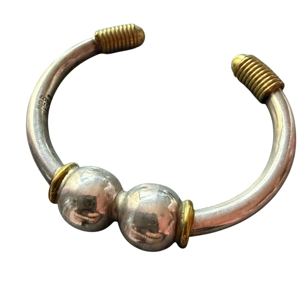 Taxco 925 Sterling Silver Vintage Mexican Sterling Silver Brass Cuff Bracelet
